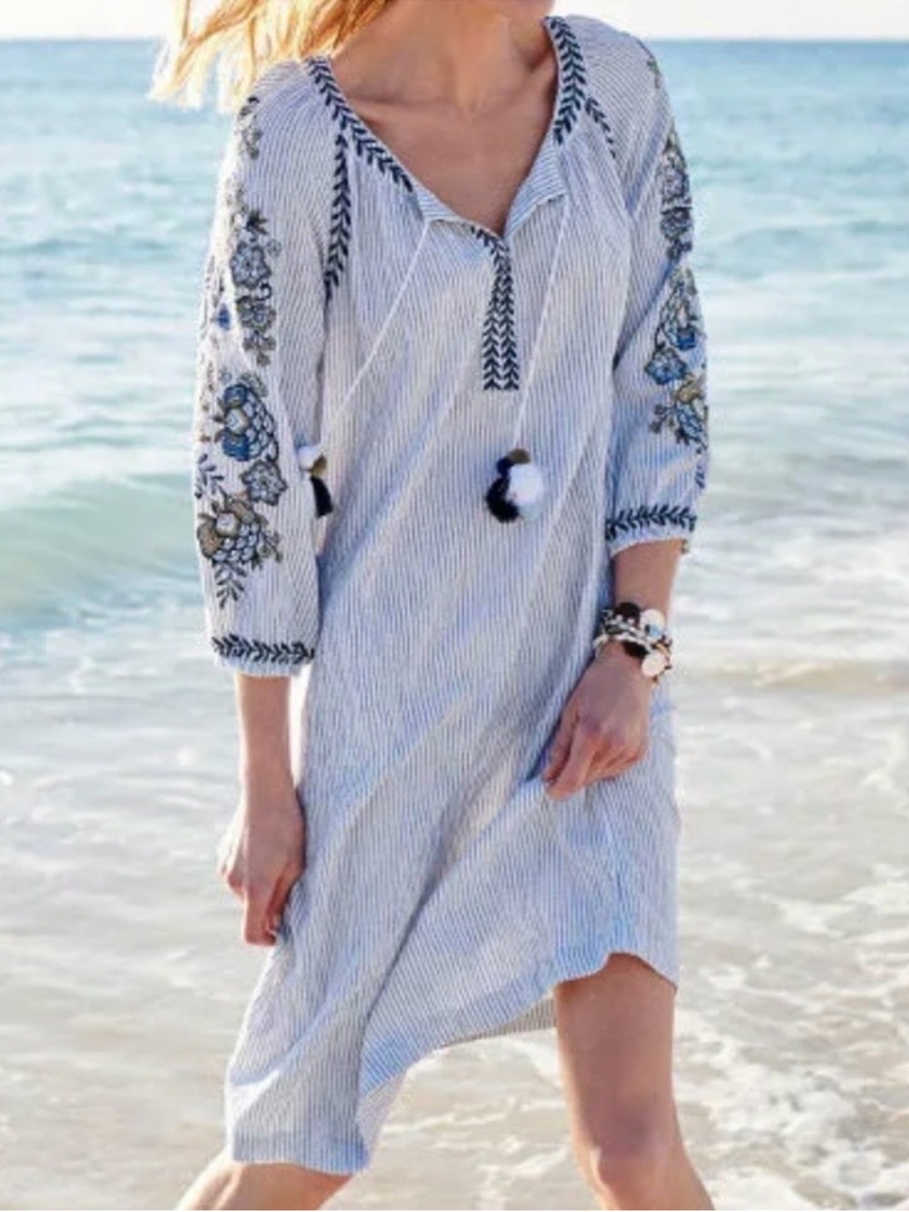 Like New J. Jill Ocean Breeze Embroidered Shift Dress Generous Size XS